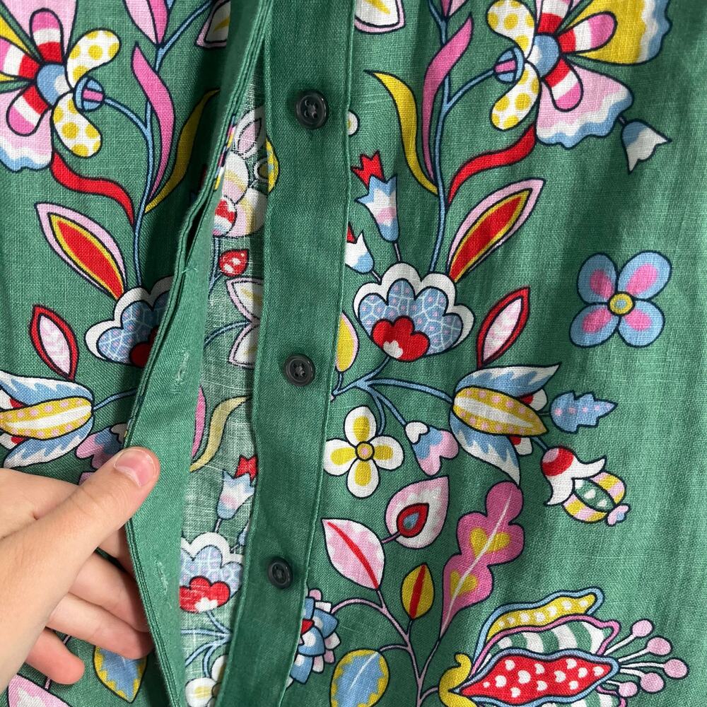 Boden Maxi Green Linen Print Belted Boho Dress Women’s 12R Prairie Event - Picture 8 of 11